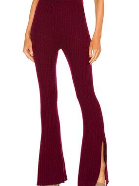 Revolve Something Navy Ribbed Knit Flare Pants Medium NWT Burgundy Wool